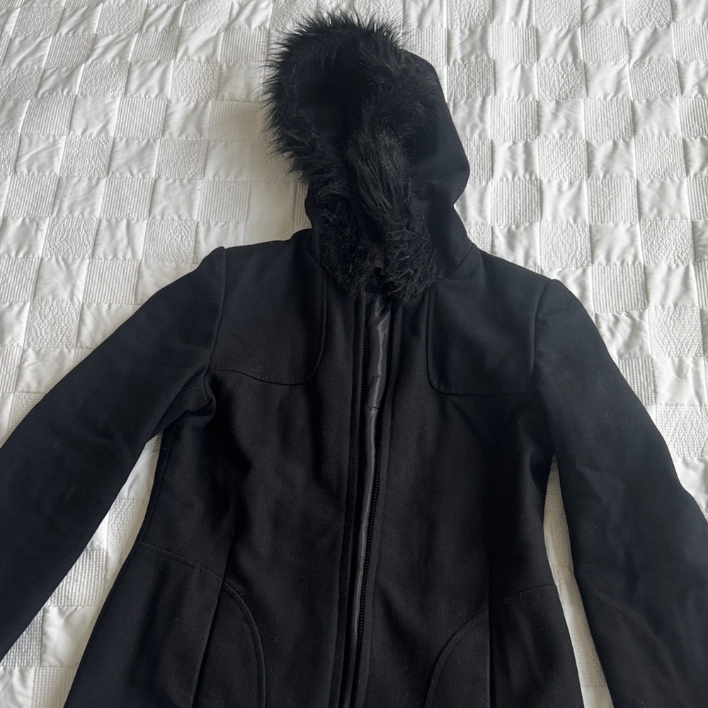 Black Faux Fur Hooded Jacket